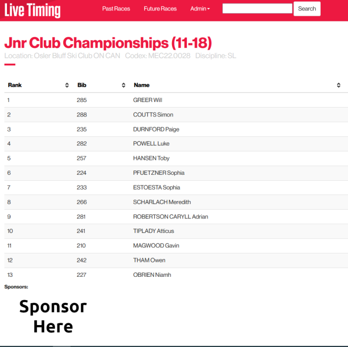 Show your sponsors on Live Timing